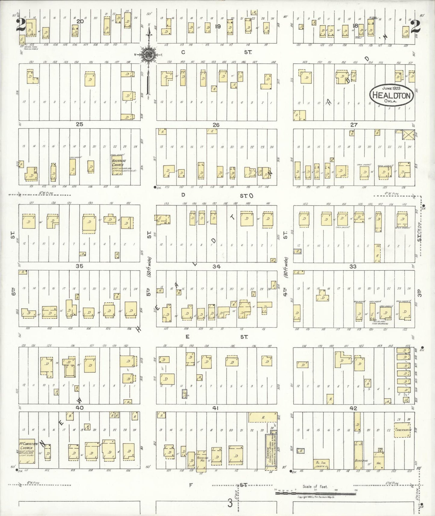 Sanborn Fire Insurance Map from Healdton, Carter County, Oklahoma (1923), Sheet #0002 - Historic Sanborn Fire Insurance Map Print, vintage old map wall art, antique decor, genealogy gift, Oklahoma Oklahoma map