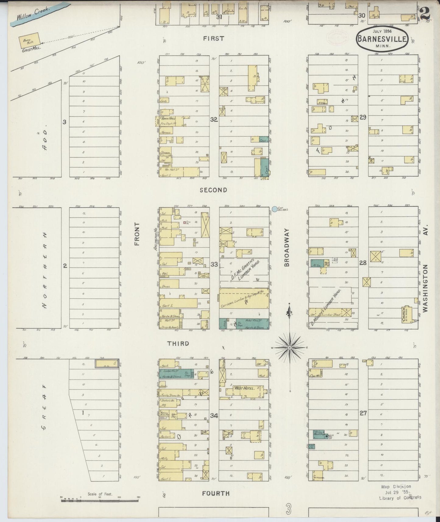 Sanborn Fire Insurance Map from Barnesville, Clay County, Minnesota (1894), Sheet #0002 - Historic Sanborn Fire Insurance Map Print, vintage old map wall art, antique decor, genealogy gift, Minnesota Minnesota map