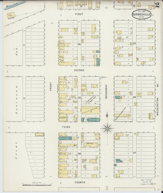 Sanborn Fire Insurance Map from Barnesville, Clay County, Minnesota (1894), Sheet #0002 - Historic Sanborn Fire Insurance Map Print, vintage old map wall art, antique decor, genealogy gift, Minnesota Minnesota map