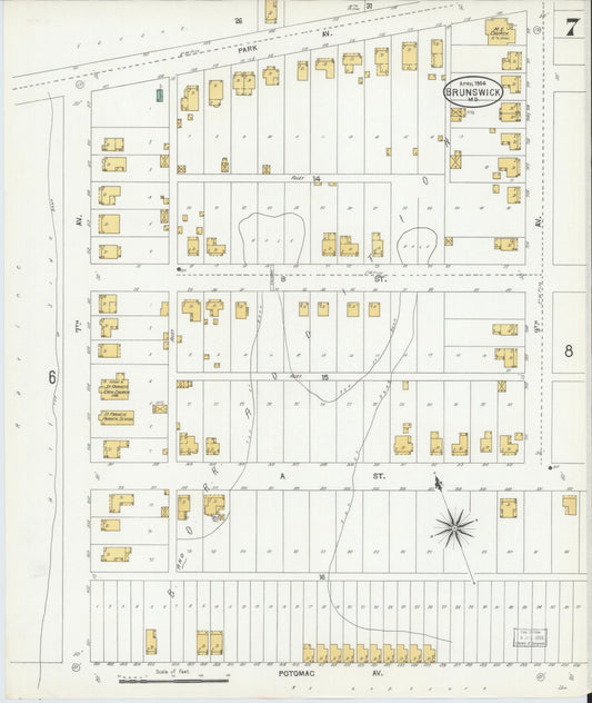 Sanborn Fire Insurance Map from Brunswick, Frederick County, Maryland (1904), Sheet #0007 - Historic Sanborn Fire Insurance Map Print, vintage old map wall art, antique decor, genealogy gift, Maryland Maryland map