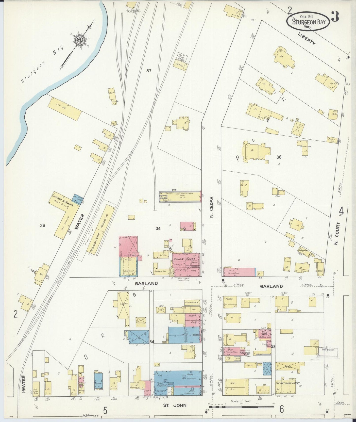 Sanborn Fire Insurance Map from Sturgeon Bay, Door County, Wisconsin (1911), Sheet #0003 - Complete Map Set gallery image, historic Sanborn map, vintage wall art, Wisconsin Wisconsin