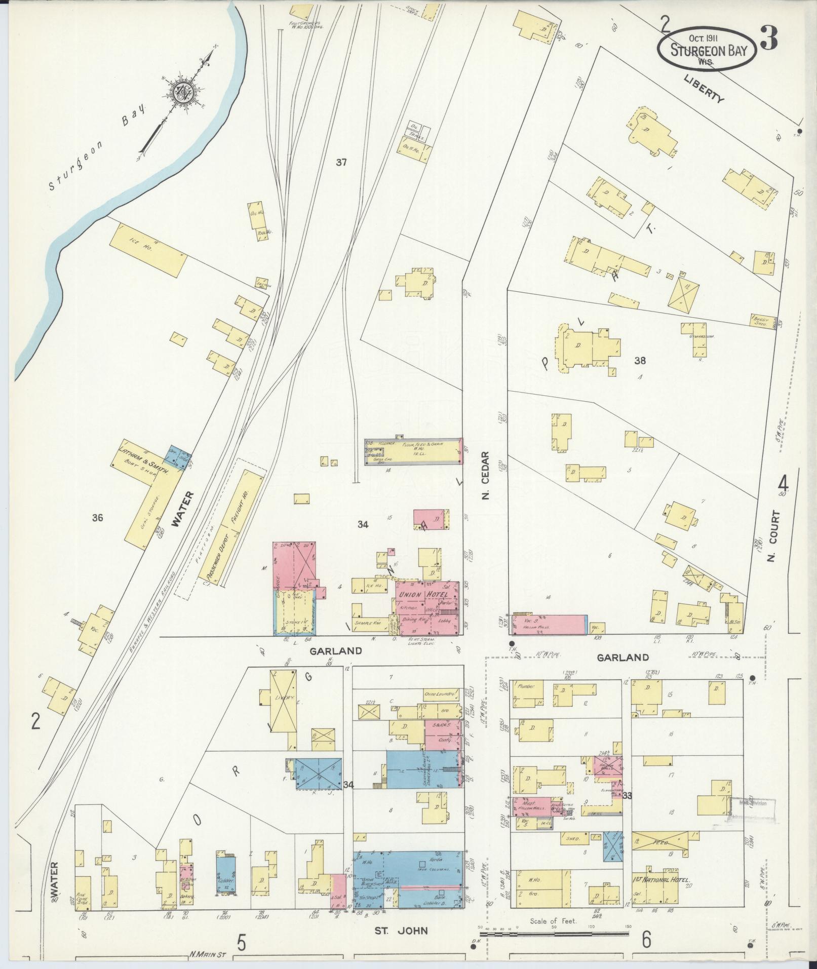 Sanborn Fire Insurance Map from Sturgeon Bay, Door County, Wisconsin (1911), Sheet #0003 - Complete Map Set gallery image, historic Sanborn map, vintage wall art, Wisconsin Wisconsin