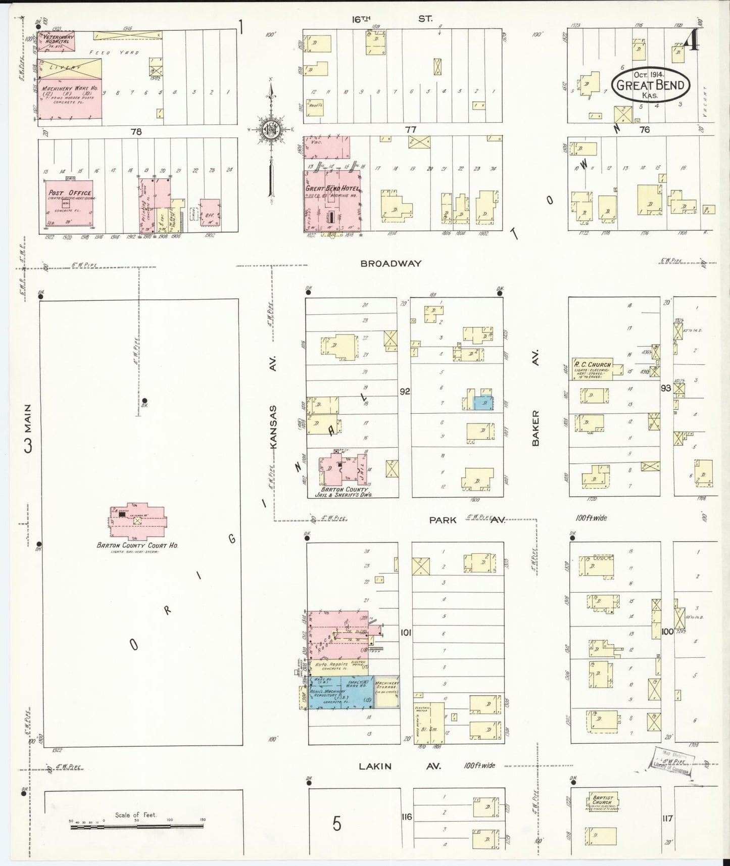 Sanborn Fire Insurance Map from Great Bend, Barton County, Kansas (1914), Sheet #0004 - Complete Map Set gallery image, historic Sanborn map, vintage wall art, Kansas Kansas