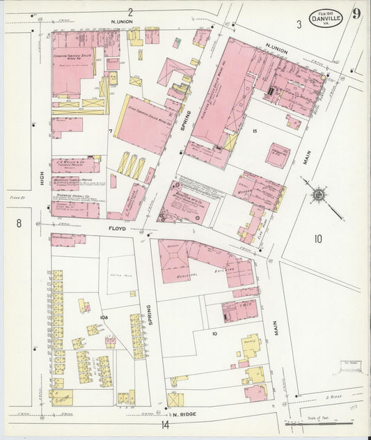 Sanborn Fire Insurance Map from Danville, Independent Cities, Virginia (1910), Sheet #0009 - Historic Sanborn Fire Insurance Map Print, vintage old map wall art, antique decor, genealogy gift, Virginia Virginia map