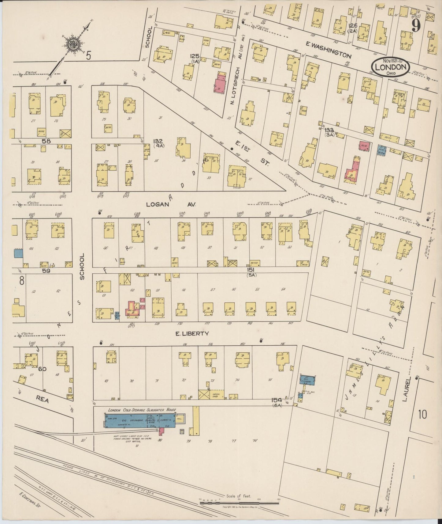 Sanborn Fire Insurance Map from London, Madison County, Ohio (1921), Sheet #0009 - Complete Map Set gallery image, historic Sanborn map, vintage wall art, Ohio Ohio