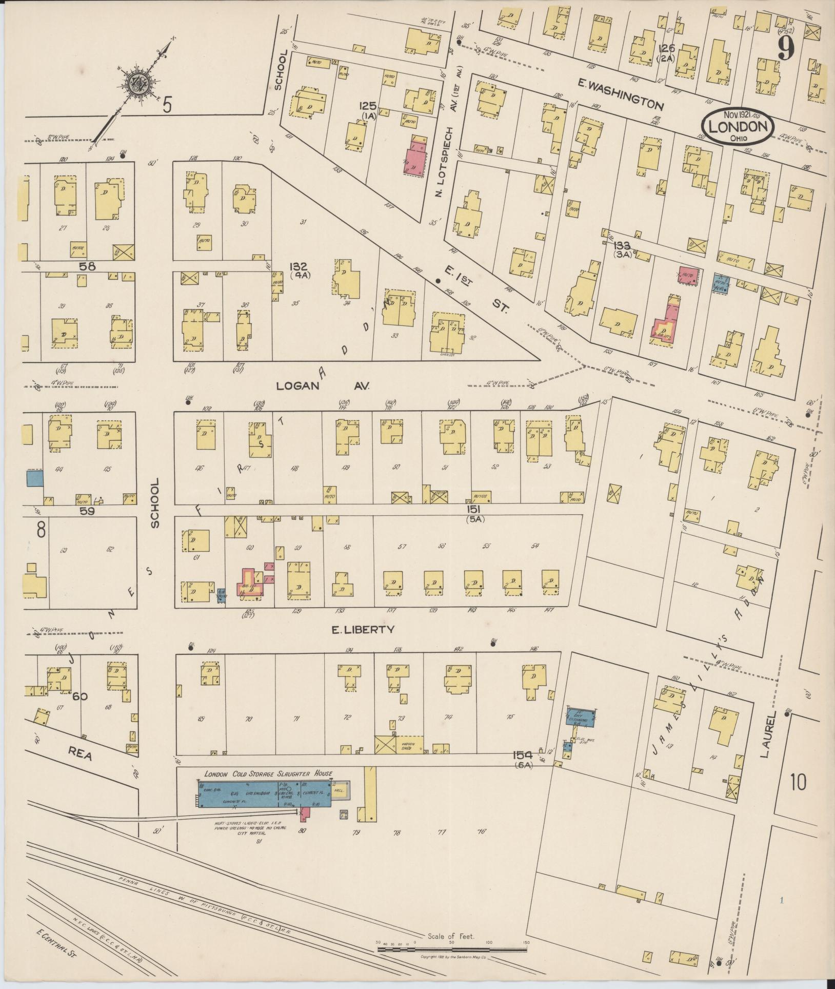 Sanborn Fire Insurance Map from London, Madison County, Ohio (1921), Sheet #0009 - Complete Map Set gallery image, historic Sanborn map, vintage wall art, Ohio Ohio