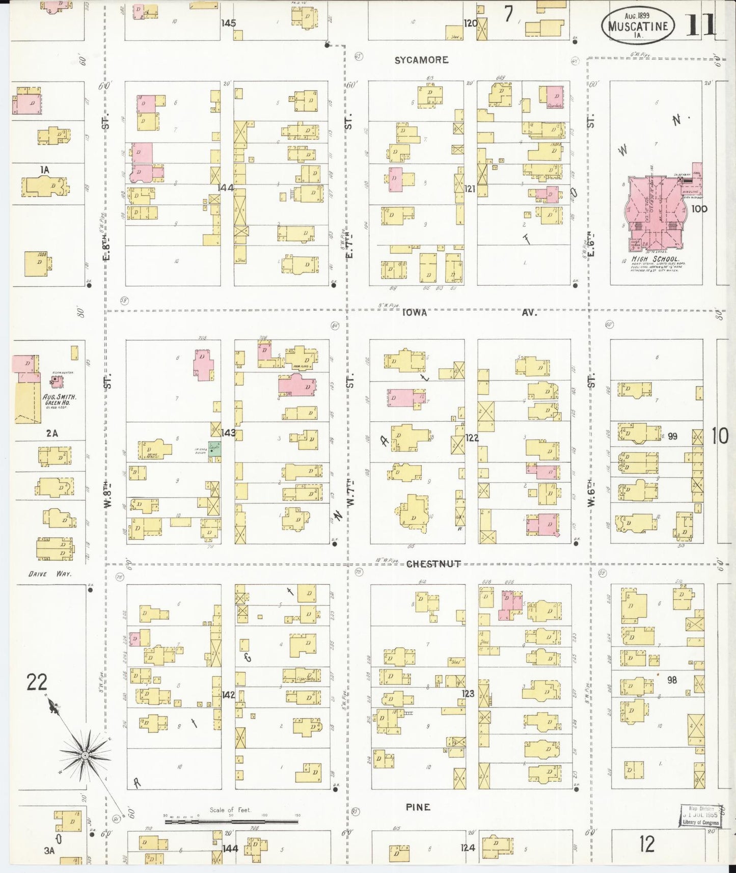 Sanborn Fire Insurance Map from Muscatine, Muscatine County, Iowa (1899), Sheet #0011 - Historic Sanborn Fire Insurance Map Print