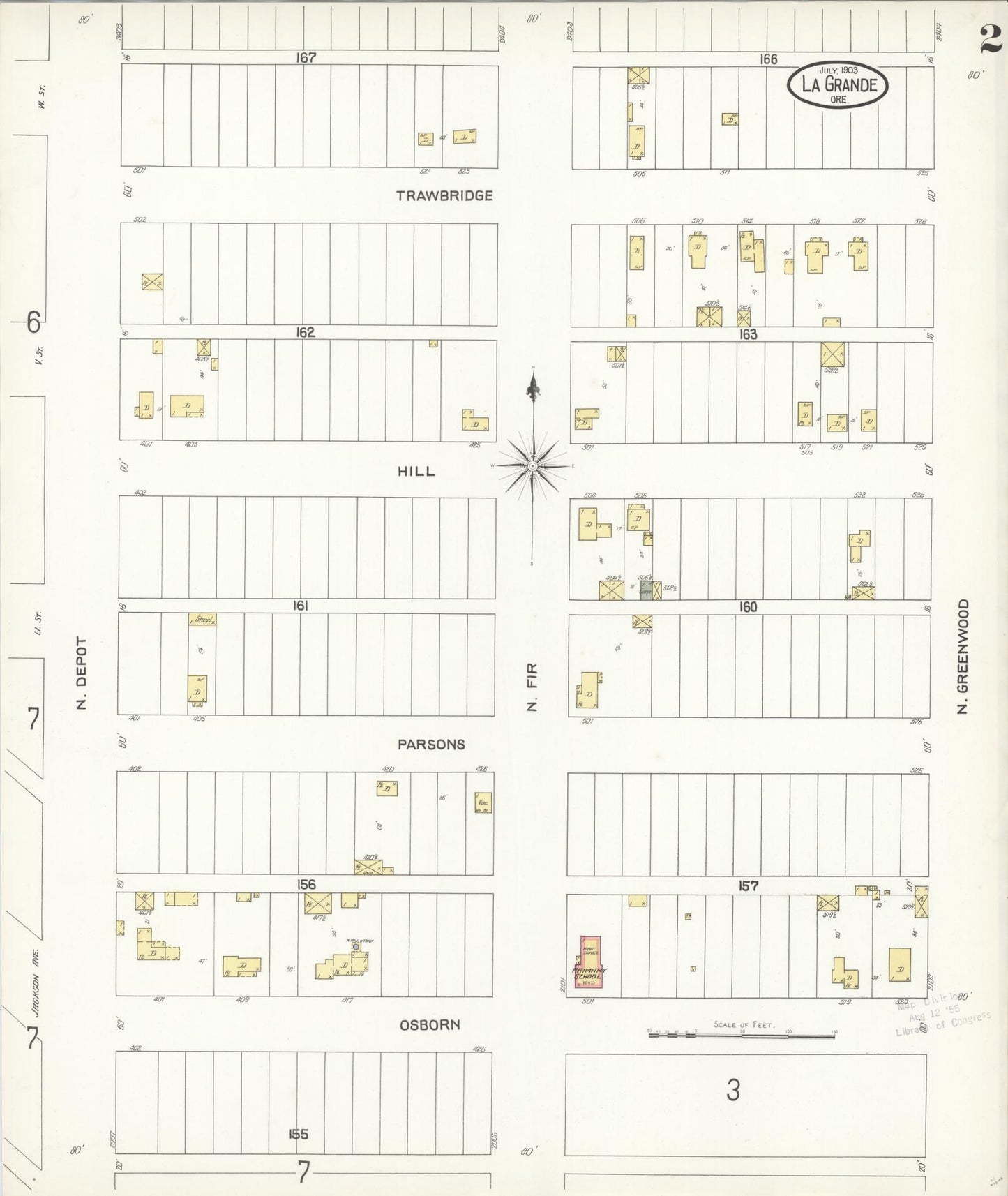 Sanborn Fire Insurance Map from La Grande, Union County, Oregon (1903), Sheet #0002 - Complete Map Set gallery image, historic Sanborn map, vintage wall art, Oregon Oregon