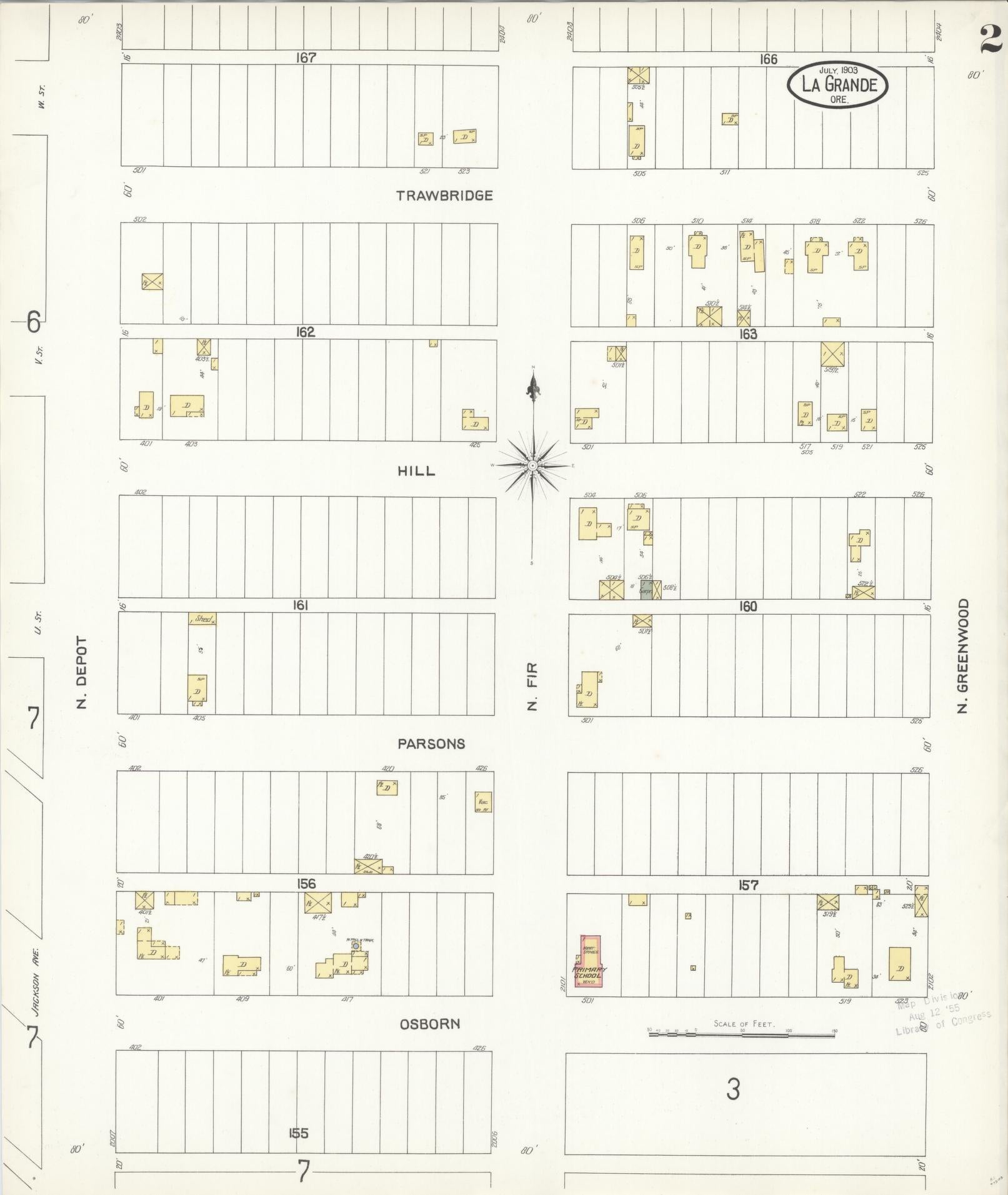 Sanborn Fire Insurance Map from La Grande, Union County, Oregon (1903), Sheet #0002 - Complete Map Set gallery image, historic Sanborn map, vintage wall art, Oregon Oregon
