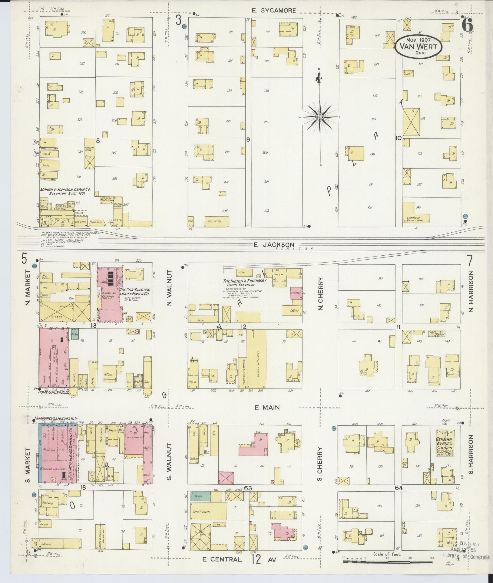 Sanborn Fire Insurance Map from Van Wert, Van Wert County, Ohio (1907), Sheet #0006 - Historic Sanborn Fire Insurance Map Print, vintage old map wall art, antique decor, genealogy gift, Ohio Ohio map