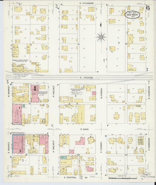 Sanborn Fire Insurance Map from Van Wert, Van Wert County, Ohio (1907), Sheet #0006 - Historic Sanborn Fire Insurance Map Print, vintage old map wall art, antique decor, genealogy gift, Ohio Ohio map