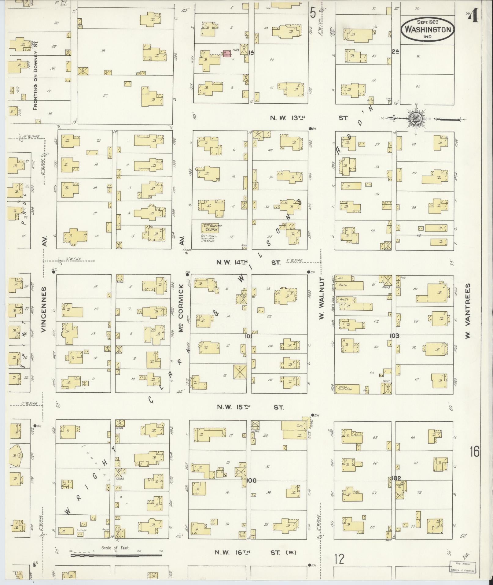 Sanborn Fire Insurance Map from Washington, Daviess County, Indiana (1909), Sheet #0004 - Complete Map Set gallery image, historic Sanborn map, vintage wall art, Indiana Indiana