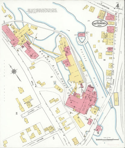 Sanborn Fire Insurance Map from East Pepperell, Middlesex County, Massachusetts (1922), Sheet #0004 - Historic Sanborn Fire Insurance Map Print, vintage old map wall art, antique decor, genealogy gift, Massachusetts Massachusetts map