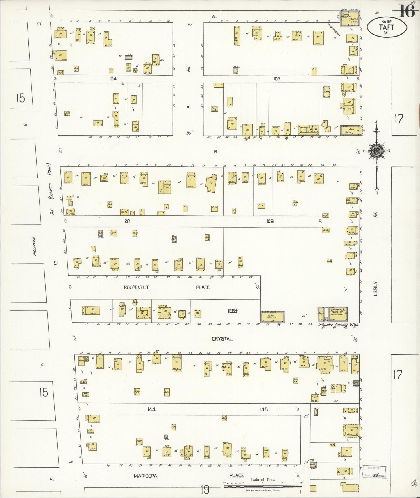 Sanborn Fire Insurance Map from Taft, Kern County, California (1921), Sheet #0016 - Complete Map Set gallery image, historic Sanborn map, vintage wall art, California California
