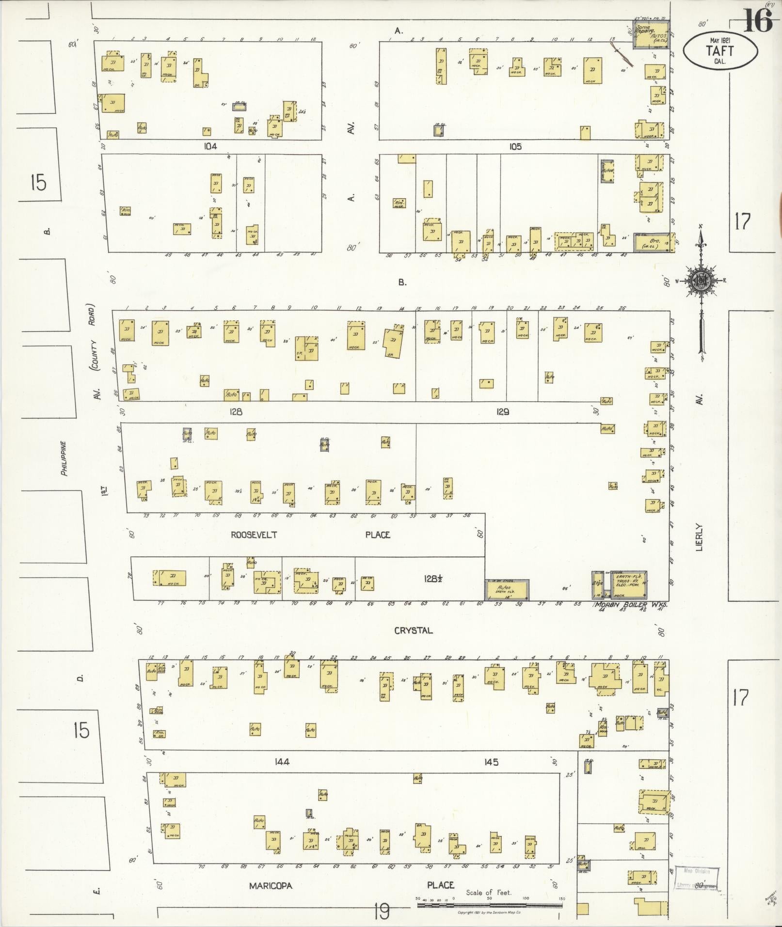 Sanborn Fire Insurance Map from Taft, Kern County, California (1921), Sheet #0016 - Complete Map Set gallery image, historic Sanborn map, vintage wall art, California California