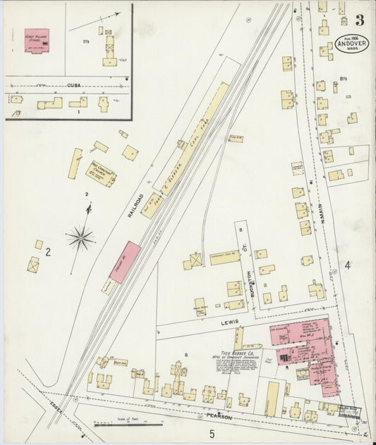 Sanborn Fire Insurance Map from Andover, Essex County, Massachusetts (1906), Sheet #0003 - Historic Sanborn Fire Insurance Map Print, vintage old map wall art, antique decor, genealogy gift, Massachusetts Massachusetts map