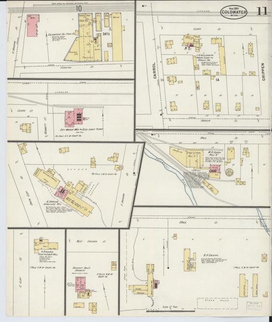 Sanborn Fire Insurance Map from Coldwater, Branch County, Michigan (1897), Sheet #0011 - Historic Sanborn Fire Insurance Map Print, vintage old map wall art, antique decor, genealogy gift, Michigan Michigan map
