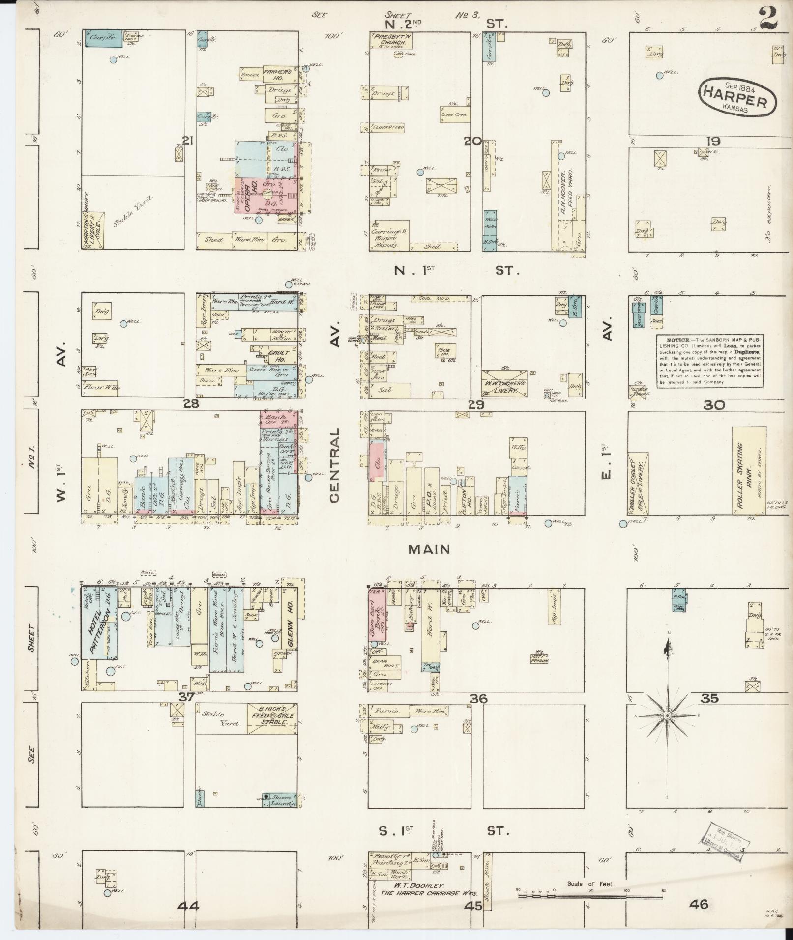 Sanborn Fire Insurance Map from Harper, Harper County, Kansas (1884), Sheet #0002 - Complete Map Set gallery image, historic Sanborn map, vintage wall art, Kansas Kansas