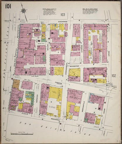 Sanborn Fire Insurance Map from Worcester, Worcester County, Massachusetts (1910), Sheet #0101 - Historic Sanborn Fire Insurance Map Print, vintage old map wall art, antique decor, genealogy gift, Massachusetts Massachusetts map