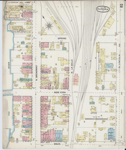 Sanborn Fire Insurance Map from Aurora, Kane County, Illinois (1888), Sheet #0002 - Complete Map Set gallery image, historic Sanborn map, vintage wall art, Illinois Illinois