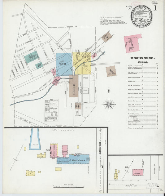 Sanborn Fire Insurance Map from Saint Marys, Elk County, Pennsylvania (1892), Sheet #0001 - Historic Sanborn Fire Insurance Map Print, vintage old map wall art, antique decor, genealogy gift, Pennsylvania Pennsylvania map