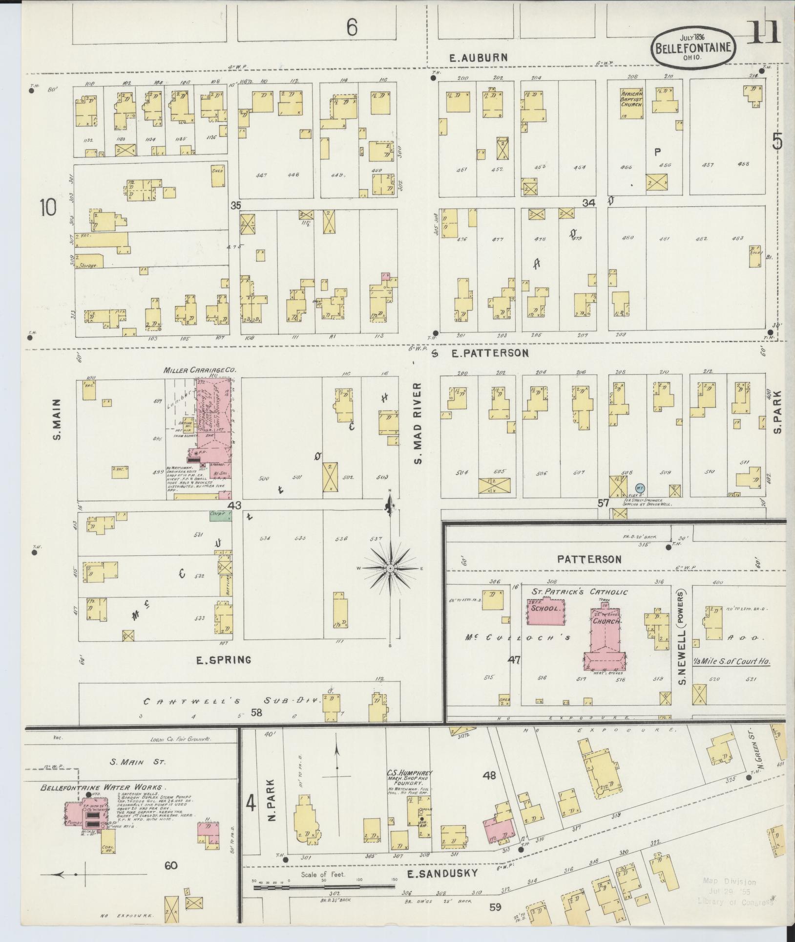 Sanborn Fire Insurance Map from Bellefontaine, Logan County, Ohio (1896), Sheet #0011 - Historic Sanborn Fire Insurance Map Print, vintage old map wall art, antique decor, genealogy gift, Ohio Ohio map