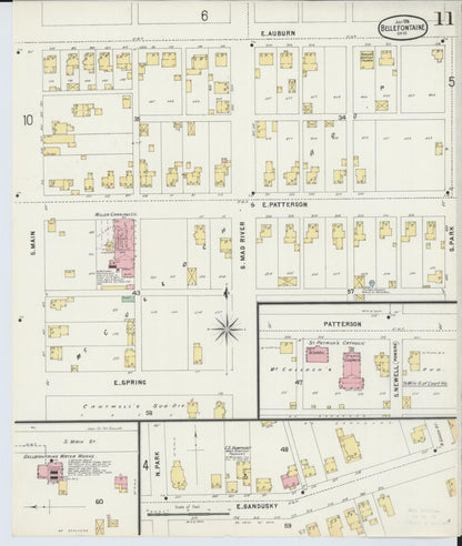Sanborn Fire Insurance Map from Bellefontaine, Logan County, Ohio (1896), Sheet #0011 - Historic Sanborn Fire Insurance Map Print, vintage old map wall art, antique decor, genealogy gift, Ohio Ohio map