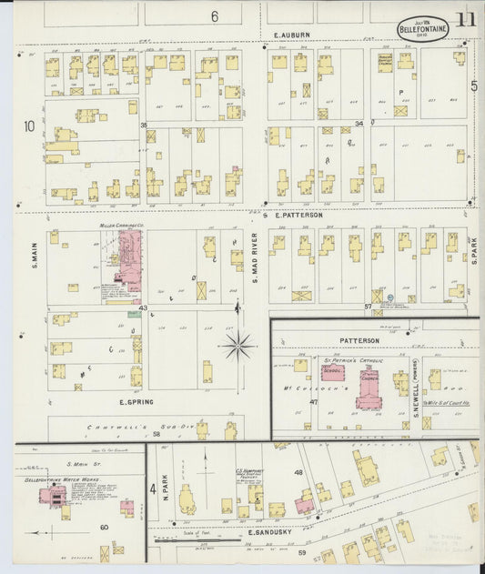 Sanborn Fire Insurance Map from Bellefontaine, Logan County, Ohio (1896), Sheet #0011 - Historic Sanborn Fire Insurance Map Print, vintage old map wall art, antique decor, genealogy gift, Ohio Ohio map