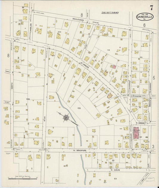 Sanborn Fire Insurance Map from Gainesville, Hall County, Georgia (1915), Sheet #0007 - Historic Sanborn Fire Insurance Map Print, vintage old map wall art, antique decor, genealogy gift, Georgia Georgia map