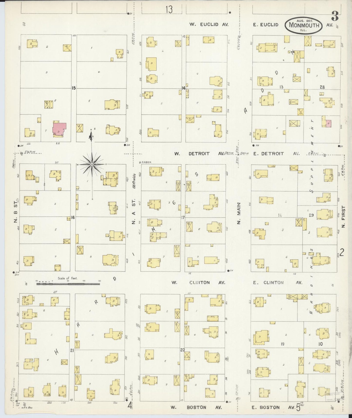 Sanborn Fire Insurance Map from Monmouth, Warren County, Illinois (1907), Sheet #0003 - Historic Sanborn Fire Insurance Map Print, vintage old map wall art, antique decor, genealogy gift, Illinois Illinois map