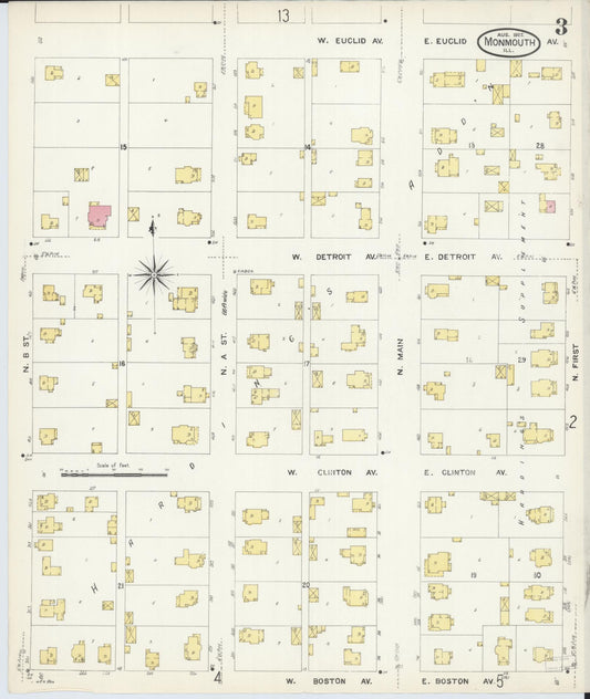 Sanborn Fire Insurance Map from Monmouth, Warren County, Illinois (1907), Sheet #0003 - Historic Sanborn Fire Insurance Map Print, vintage old map wall art, antique decor, genealogy gift, Illinois Illinois map