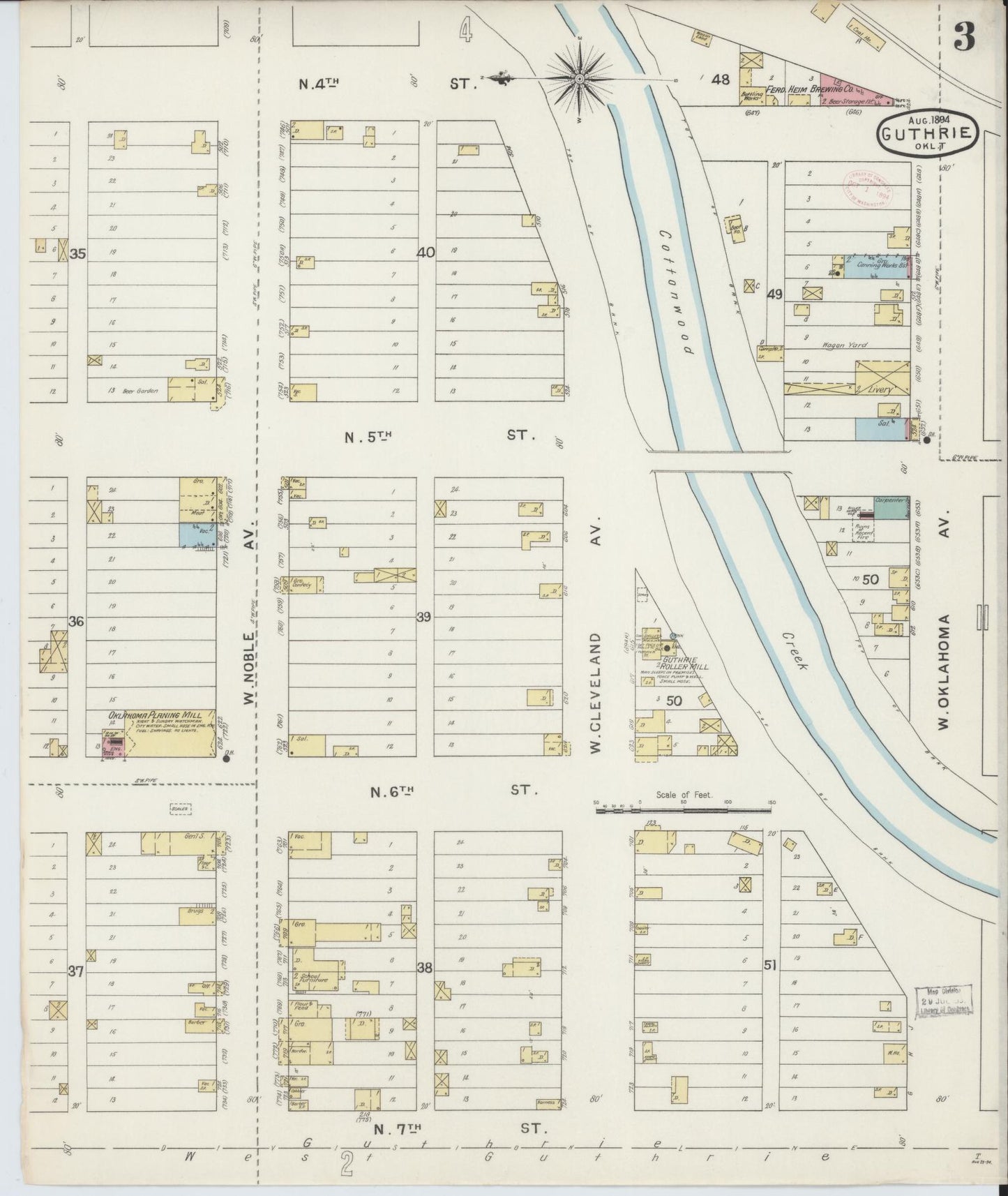Sanborn Fire Insurance Map from Guthrie, Logan County, Oklahoma (1894), Sheet #0003 - Complete Map Set gallery image, historic Sanborn map, vintage wall art, Oklahoma Oklahoma