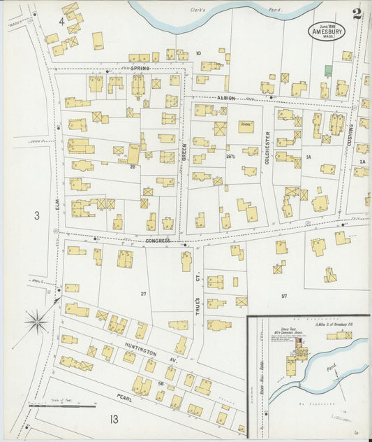 Sanborn Fire Insurance Map from Amesbury, Essex County, Massachusetts (1899), Sheet #0002 - Historic Sanborn Fire Insurance Map Print, vintage old map wall art, antique decor, genealogy gift, Massachusetts Massachusetts map