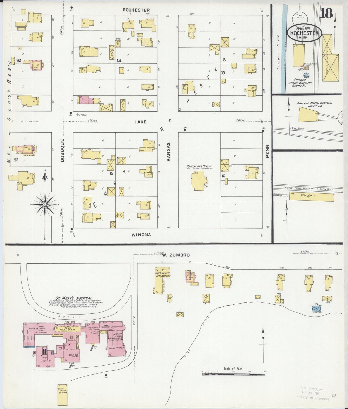 Sanborn Fire Insurance Map from Rochester, Olmsted County, Minnesota (1909), Sheet #0018 - Complete Map Set gallery image, historic Sanborn map, vintage wall art, Minnesota Minnesota