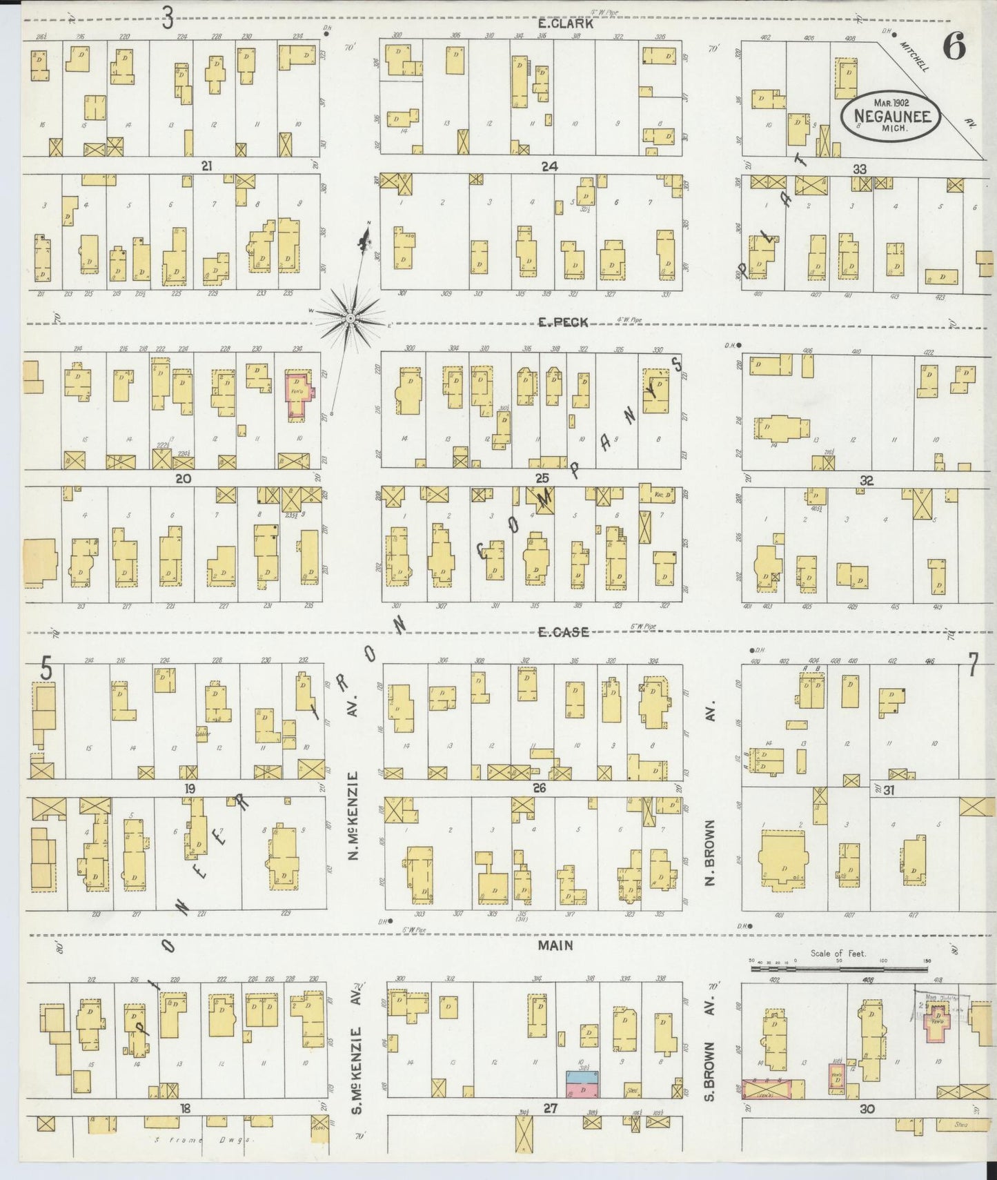 Sanborn Fire Insurance Map from Negaunee, Marquette County, Michigan (1902), Sheet #0006 - Historic Sanborn Fire Insurance Map Print, vintage old map wall art, antique decor, genealogy gift, Michigan Michigan map