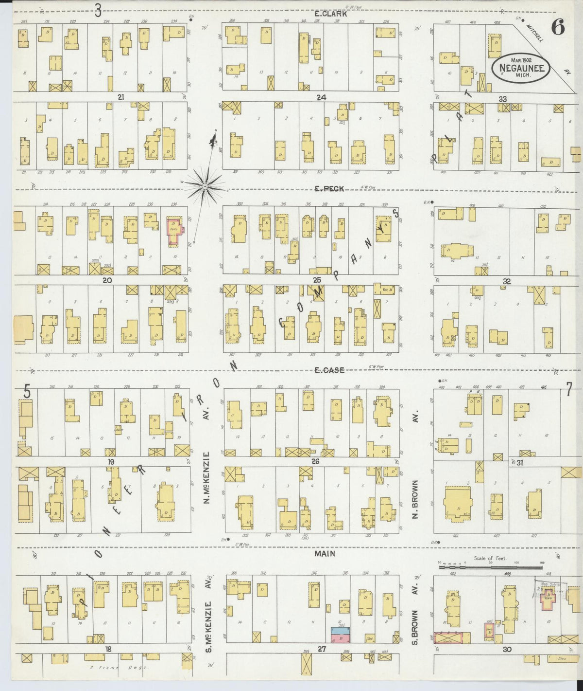 Sanborn Fire Insurance Map from Negaunee, Marquette County, Michigan (1902), Sheet #0006 - Historic Sanborn Fire Insurance Map Print, vintage old map wall art, antique decor, genealogy gift, Michigan Michigan map