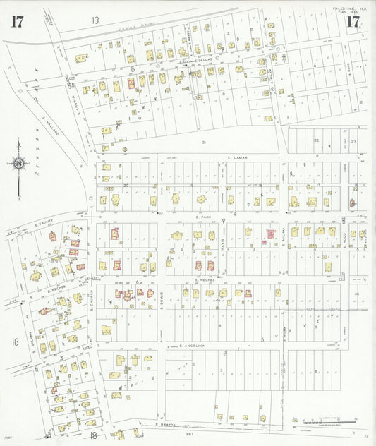Sanborn Fire Insurance Map from Palestine, Anderson County, Texas (1935), Sheet #0017 - Historic Sanborn Fire Insurance Map Print, vintage old map wall art, antique decor, genealogy gift, Texas Texas map