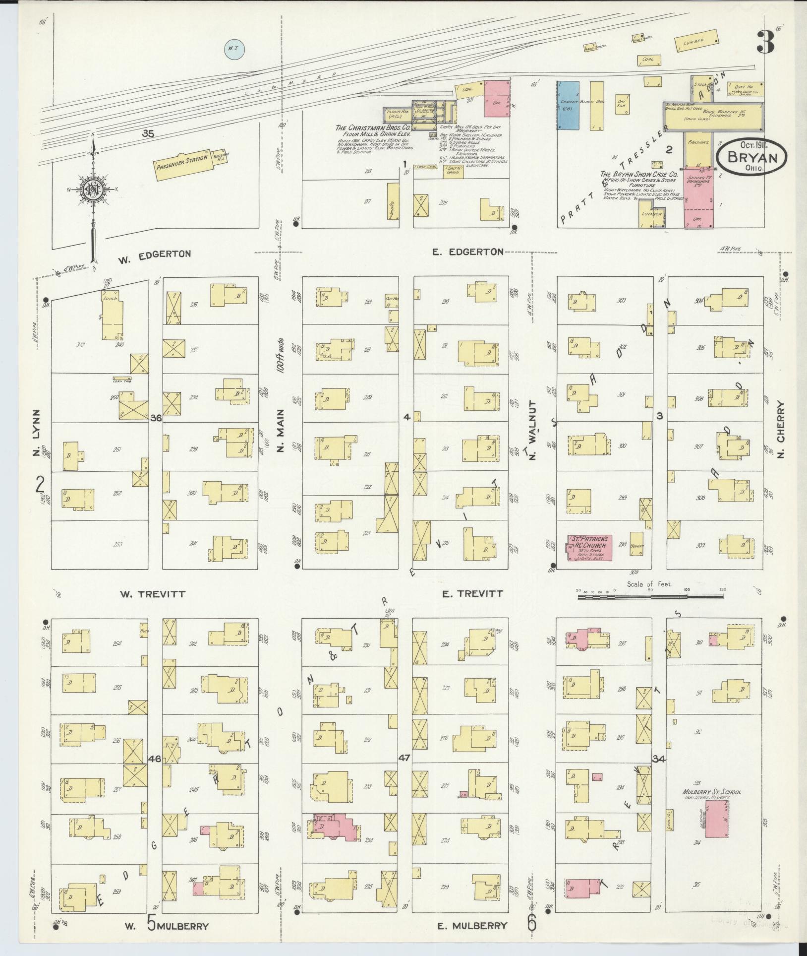 Sanborn Fire Insurance Map from Bryan, Williams County, Ohio (1911), Sheet #0003 - Complete Map Set gallery image, historic Sanborn map, vintage wall art, Ohio Ohio