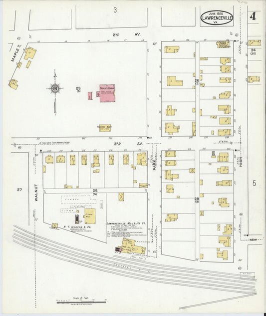 Sanborn Fire Insurance Map from Lawrenceville, Brunswick County, Virginia (1920), Sheet #0004 - Historic Sanborn Fire Insurance Map Print, vintage old map wall art, antique decor, genealogy gift, Virginia Virginia map