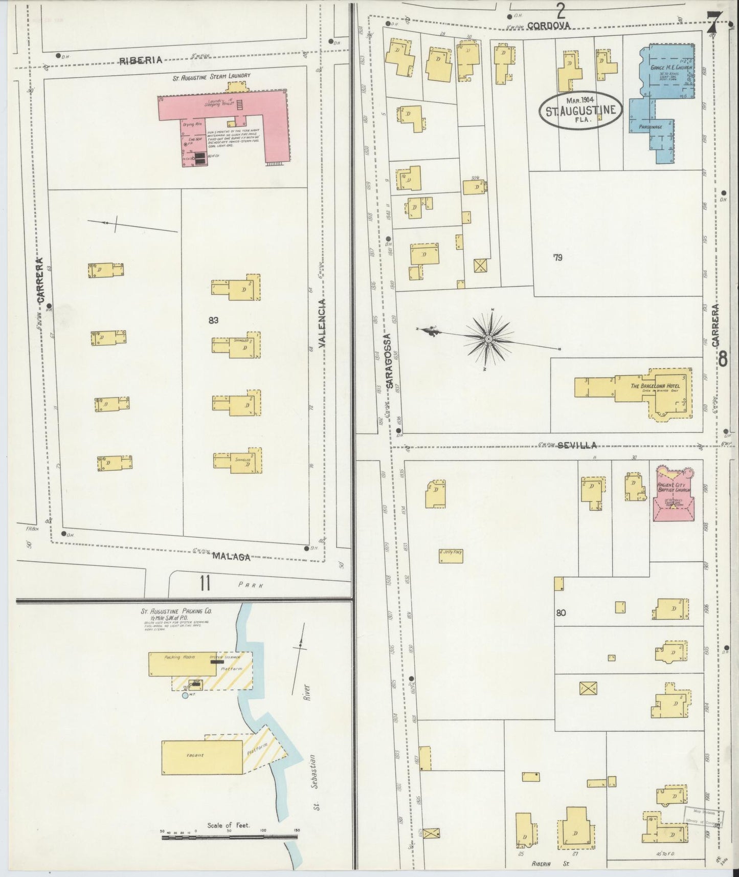 Sanborn Fire Insurance Map from Saint Augustine, Saint John's County, Florida (1904), Sheet #0007 - Complete Map Set gallery image, historic Sanborn map, vintage wall art, Florida Florida