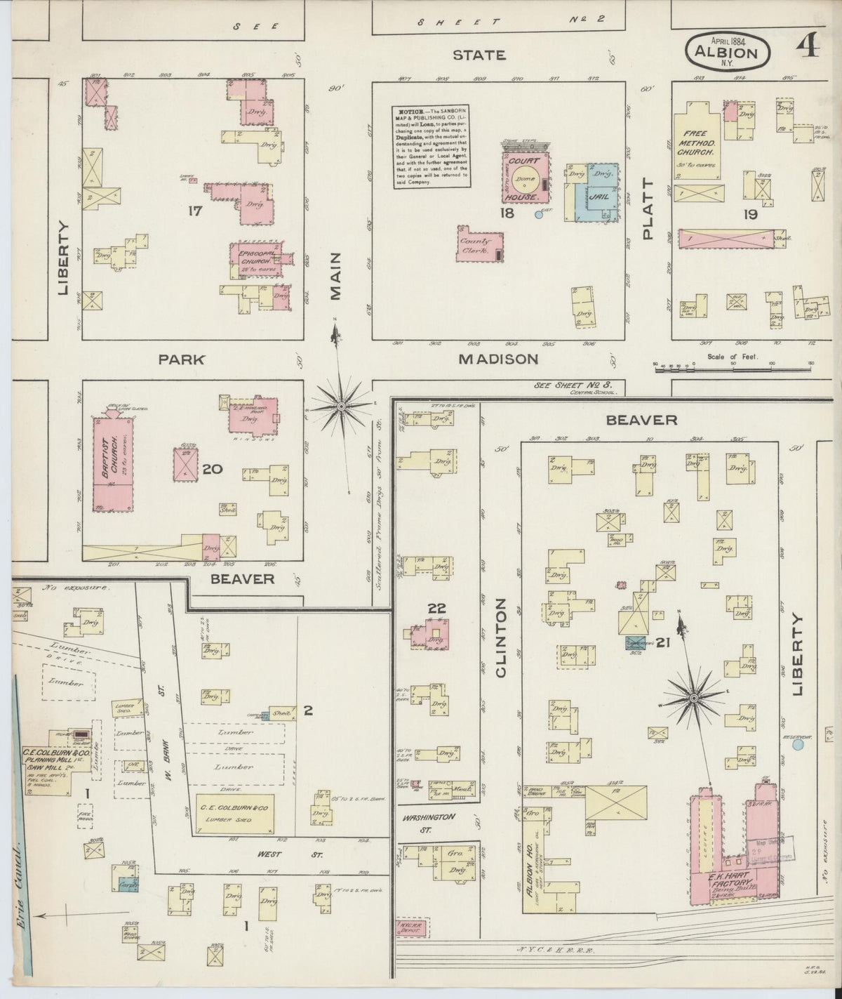 Sanborn Fire Insurance Map from Albion, Orleans County, New York (1884), Sheet #0004 - Complete Map Set gallery image, historic Sanborn map, vintage wall art, New York New York