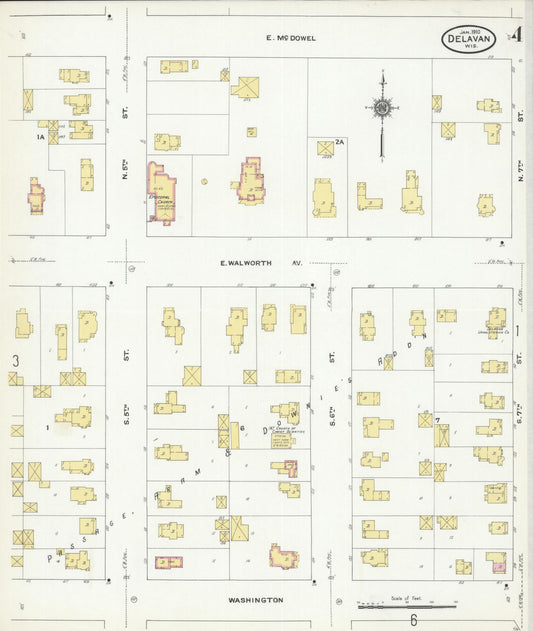 Sanborn Fire Insurance Map from Delavan, Walworth County, Wisconsin (1910), Sheet #0004 - Historic Sanborn Fire Insurance Map Print, vintage old map wall art, antique decor, genealogy gift, Wisconsin Wisconsin map