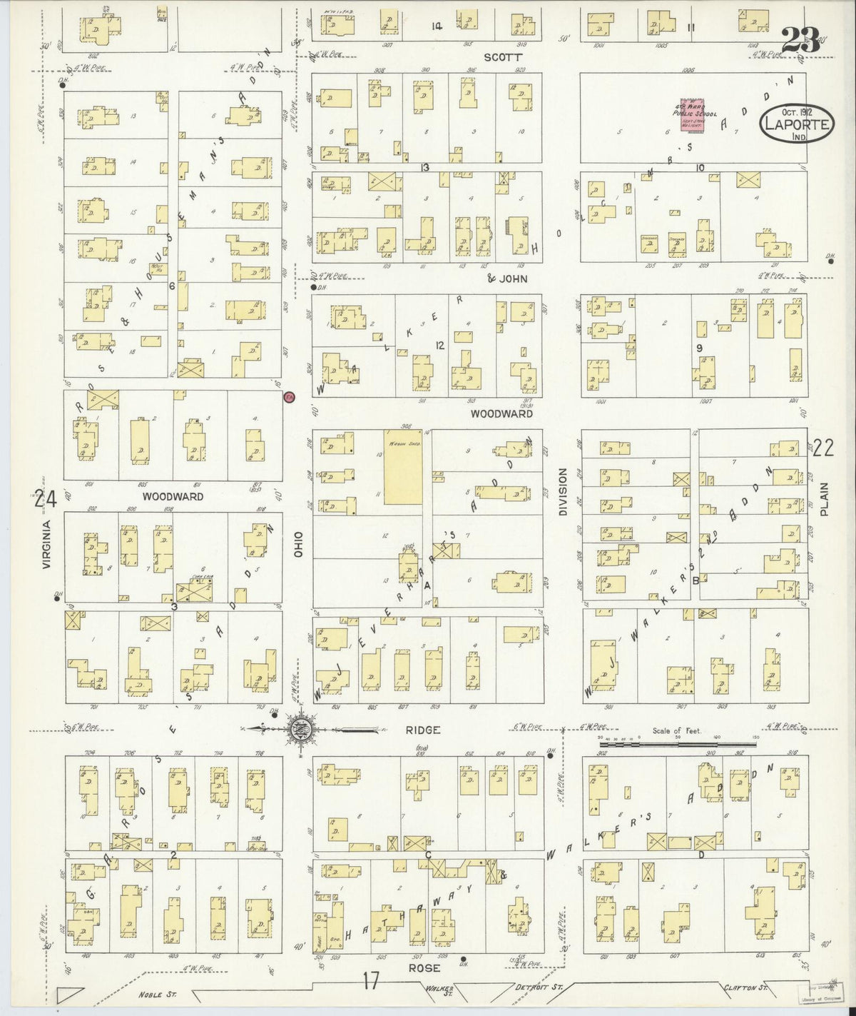 Sanborn Fire Insurance Map from La Porte, La Porte County, Indiana (1912), Sheet #0023 - Historic Sanborn Fire Insurance Map Print, vintage old map wall art, antique decor, genealogy gift, Indiana Indiana map