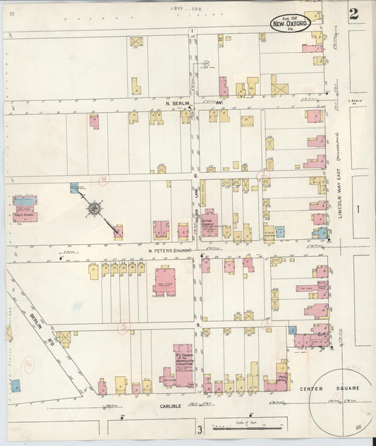 Sanborn Fire Insurance Map from New Oxford, Adams County, Pennsylvania (1929), Sheet #0002 - Historic Sanborn Fire Insurance Map Print, vintage old map wall art, antique decor, genealogy gift, Pennsylvania Pennsylvania map