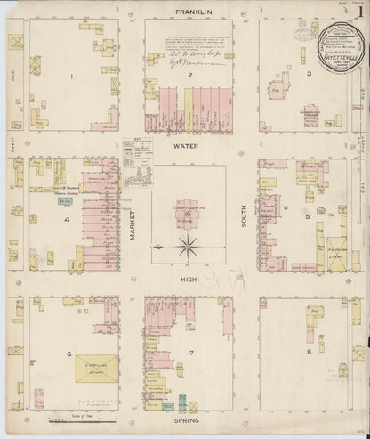 Sanborn Fire Insurance Map from Fayetteville, Lincoln County, Tennessee (1887), Sheet #0001 - Complete Map Set gallery image, historic Sanborn map, vintage wall art, Tennessee Tennessee