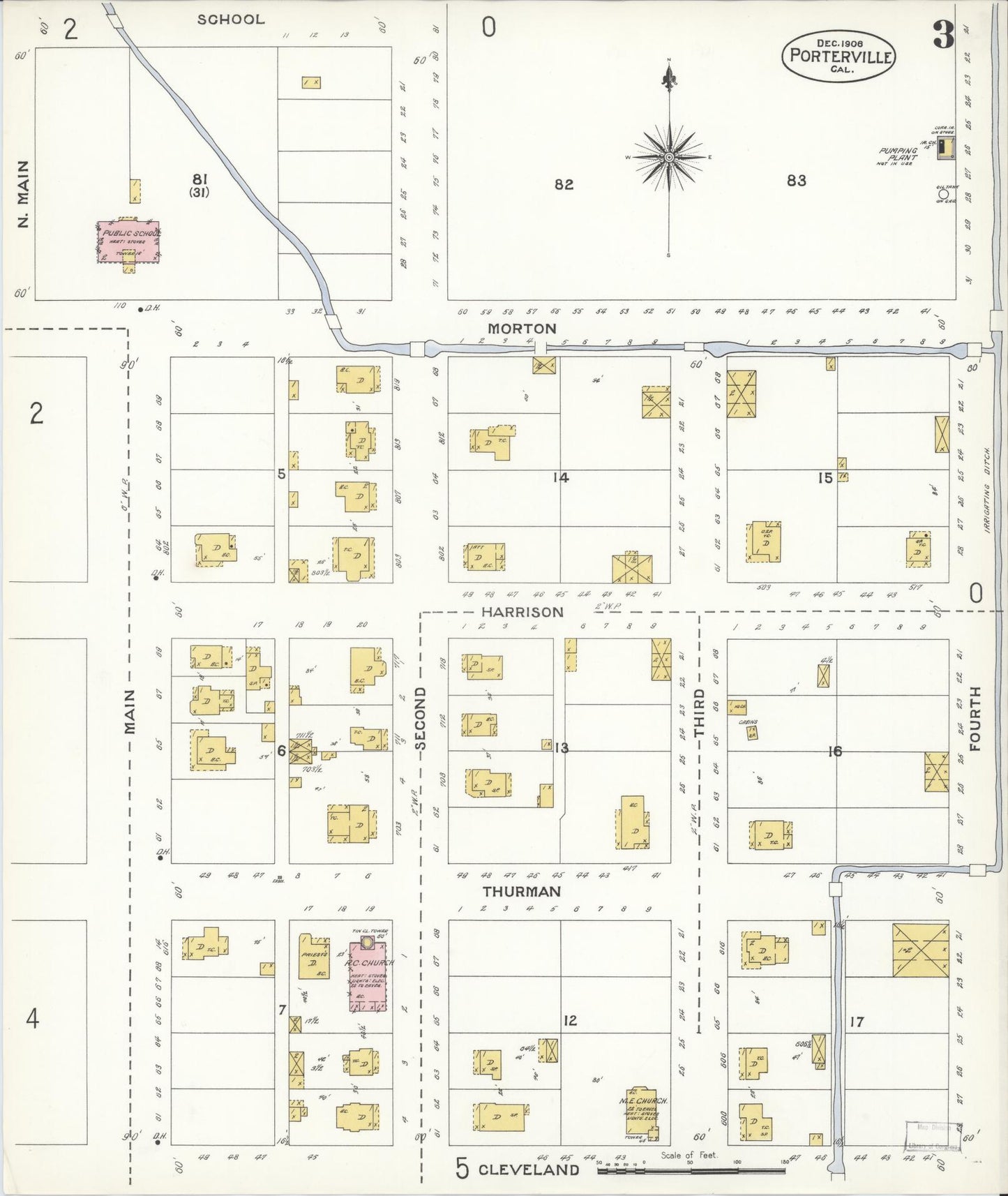 Sanborn Fire Insurance Map from Porterville, Tulare County, California (1906), Sheet #0003 - Complete Map Set gallery image, historic Sanborn map, vintage wall art, California California