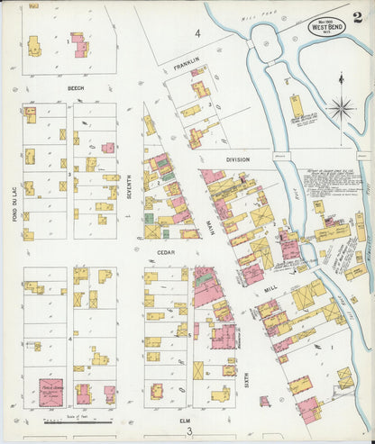Sanborn Fire Insurance Map from West Bend, Washington County, Wisconsin (1900), Sheet #0002 - Complete Map Set gallery image, historic Sanborn map, vintage wall art, Wisconsin Wisconsin