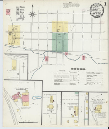 Sanborn Fire Insurance Map from Medina, Medina County, Ohio (1892), Sheet #0001 - Historic Sanborn Fire Insurance Map Print, vintage old map wall art, antique decor, genealogy gift, Ohio Ohio map