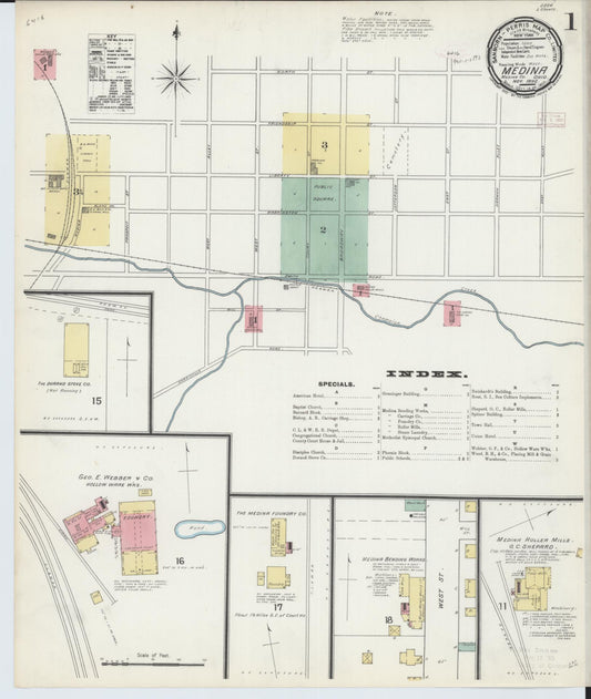 Sanborn Fire Insurance Map from Medina, Medina County, Ohio (1892), Sheet #0001 - Historic Sanborn Fire Insurance Map Print, vintage old map wall art, antique decor, genealogy gift, Ohio Ohio map