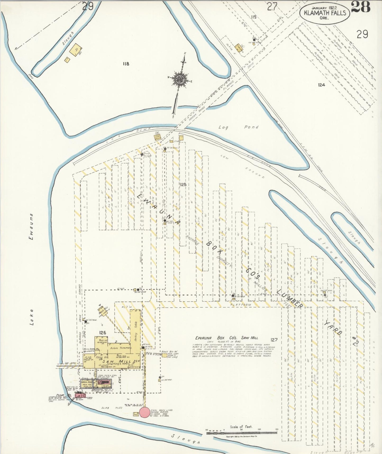 Sanborn Fire Insurance Map from Klamath Falls, Klamath County, Oregon (1921), Sheet #0028 - Historic Sanborn Fire Insurance Map Print, vintage old map wall art, antique decor, genealogy gift, Oregon Oregon map